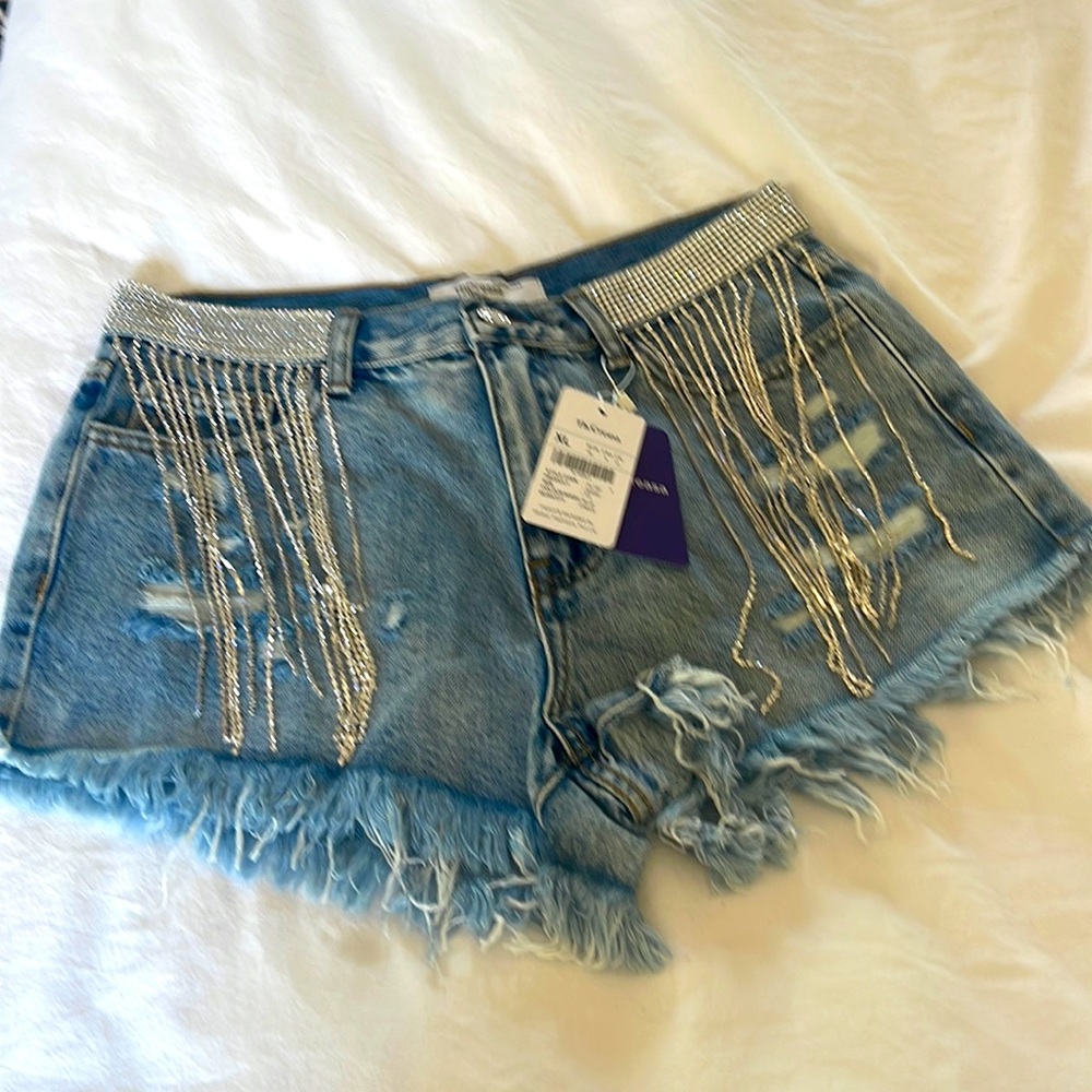 Beautiful brand-new jean shorts with rhinestones